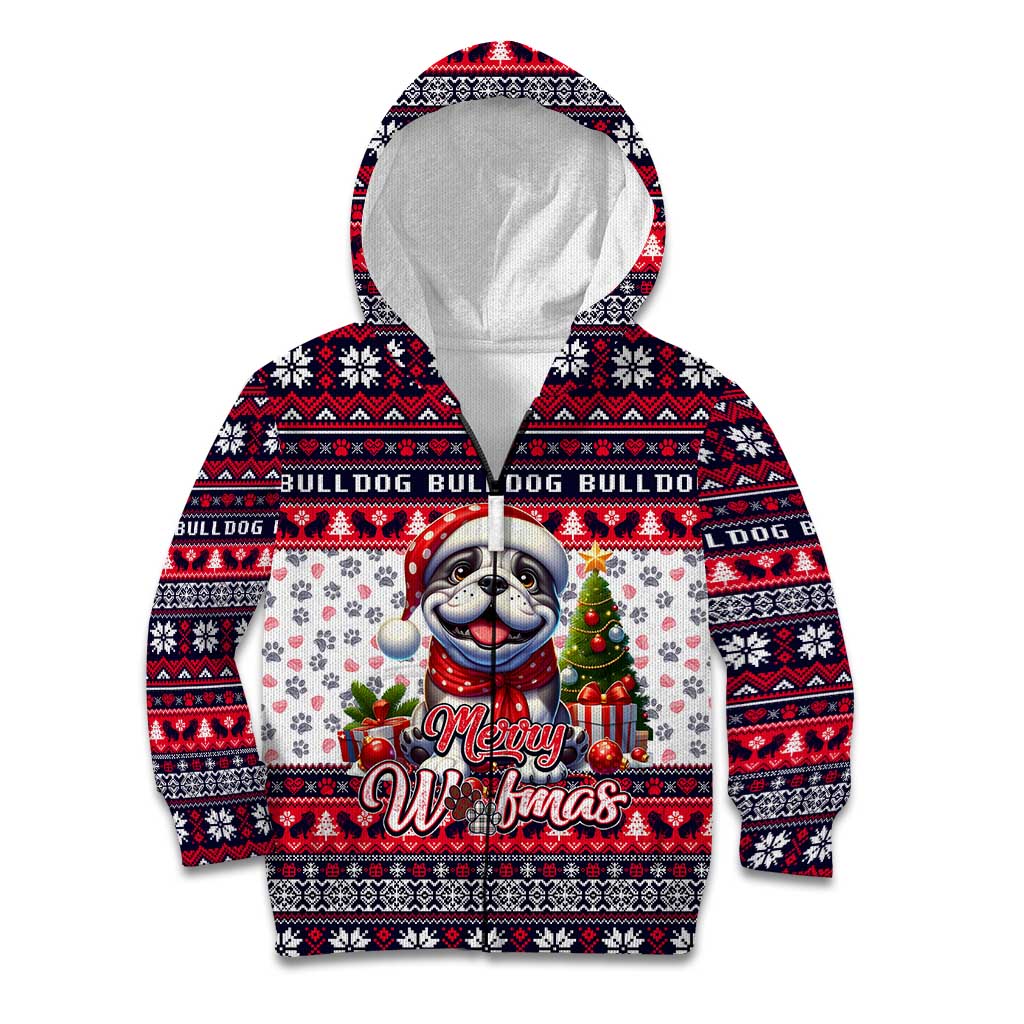 Bulldog Merry Woofmas Kid Hoodie Christmas Dog Art Style - Wonder Print Shop