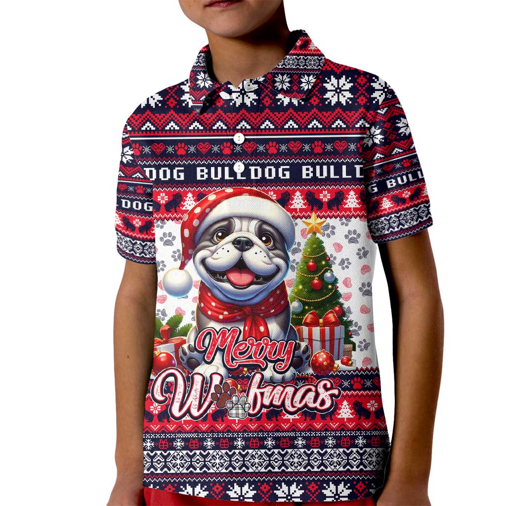 Bulldog Merry Woofmas Kid Polo Shirt Christmas Dog Art Style - Wonder Print Shop