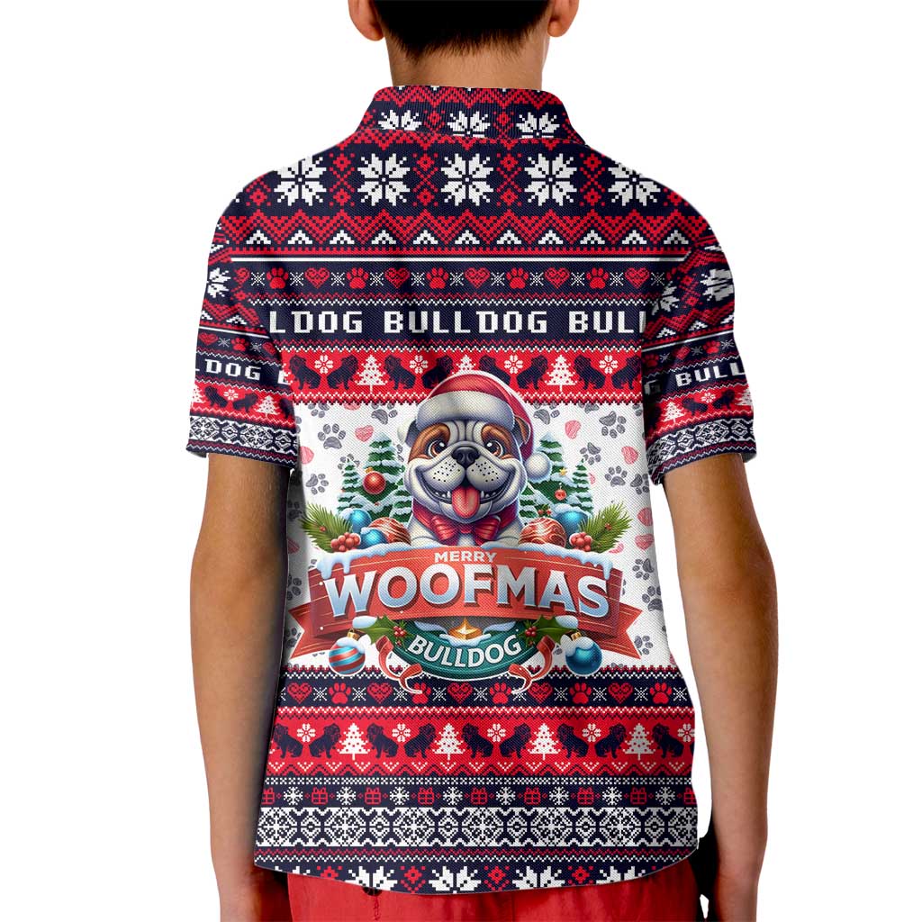 Bulldog Merry Woofmas Kid Polo Shirt Christmas Dog Art Style - Wonder Print Shop