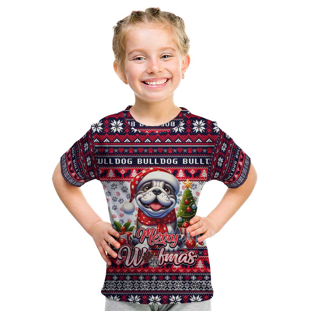 Bulldog Merry Woofmas Kid T Shirt Christmas Dog Art Style - Wonder Print Shop