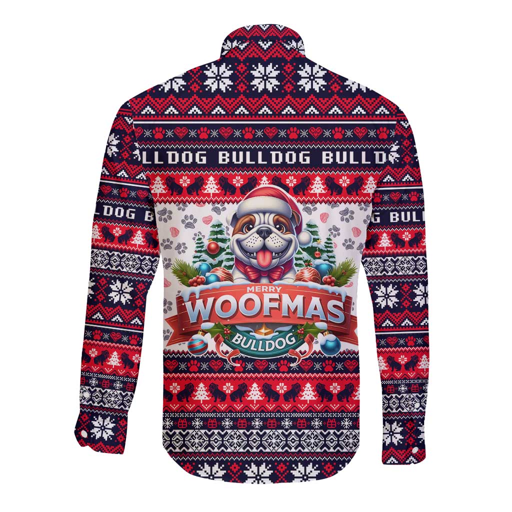 Bulldog Merry Woofmas Long Sleeve Button Shirt Christmas Dog Art Style - Wonder Print Shop