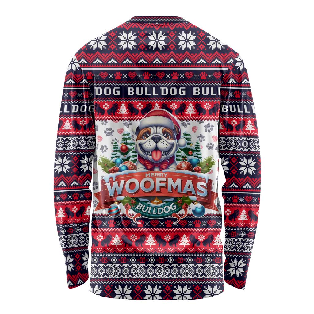Bulldog Merry Woofmas Long Sleeve Shirt Christmas Dog Art Style - Wonder Print Shop
