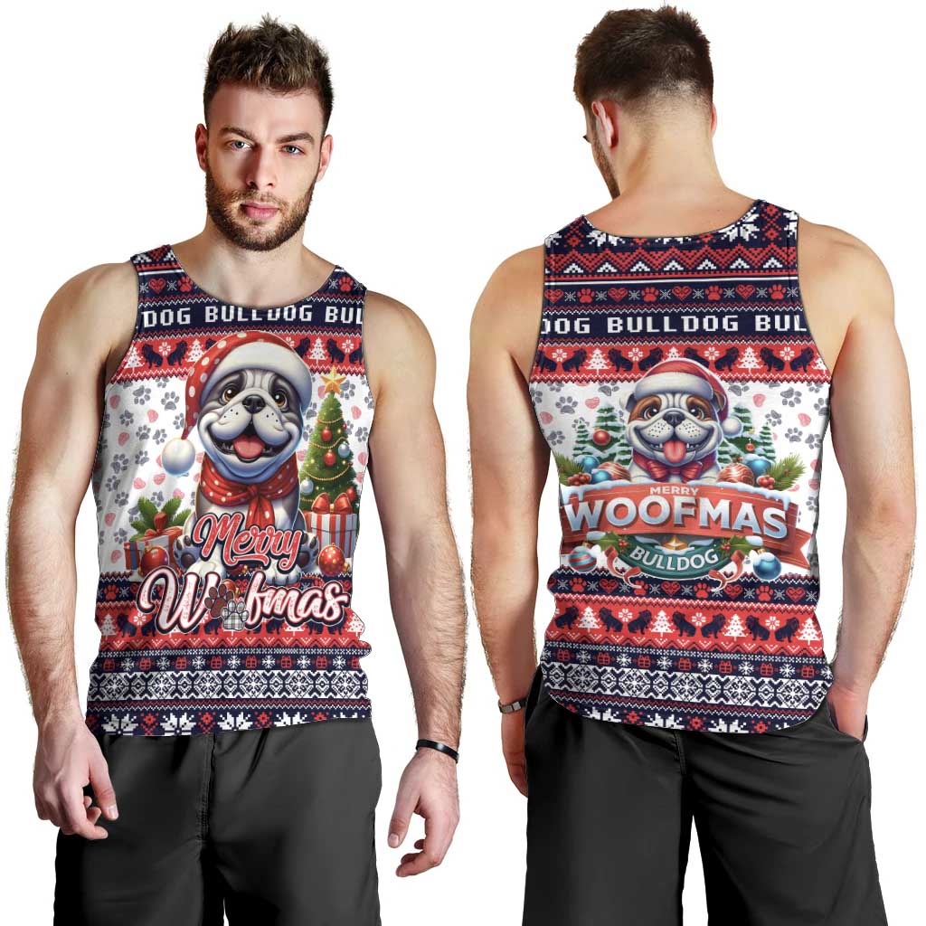 Bulldog Merry Woofmas Men Tank Top Christmas Dog Art Style - Wonder Print Shop