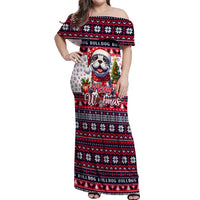 Bulldog Merry Woofmas Off Shoulder Maxi Dress Christmas Dog Art Style - Wonder Print Shop