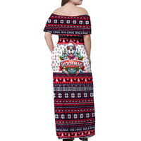 Bulldog Merry Woofmas Off Shoulder Maxi Dress Christmas Dog Art Style - Wonder Print Shop