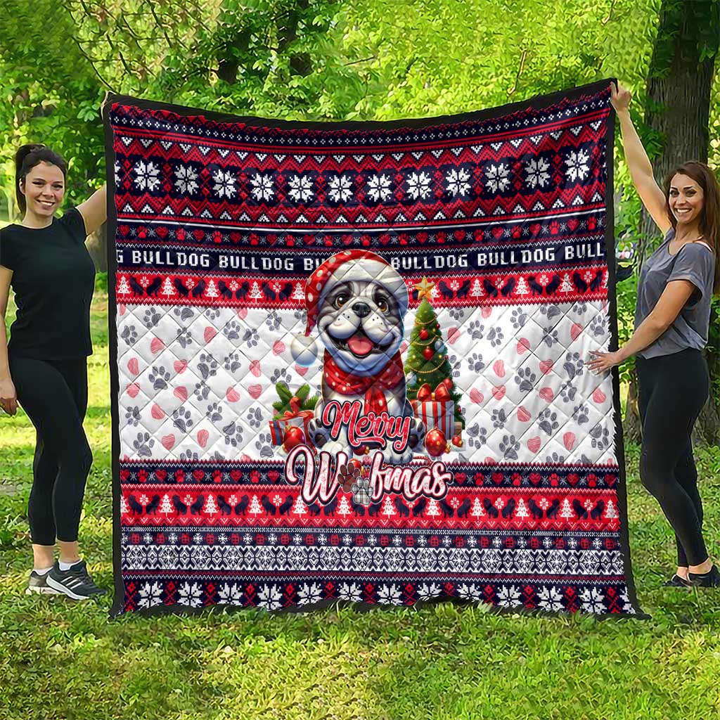 Bulldog Merry Woofmas Quilt Christmas Dog Art Style - Wonder Print Shop