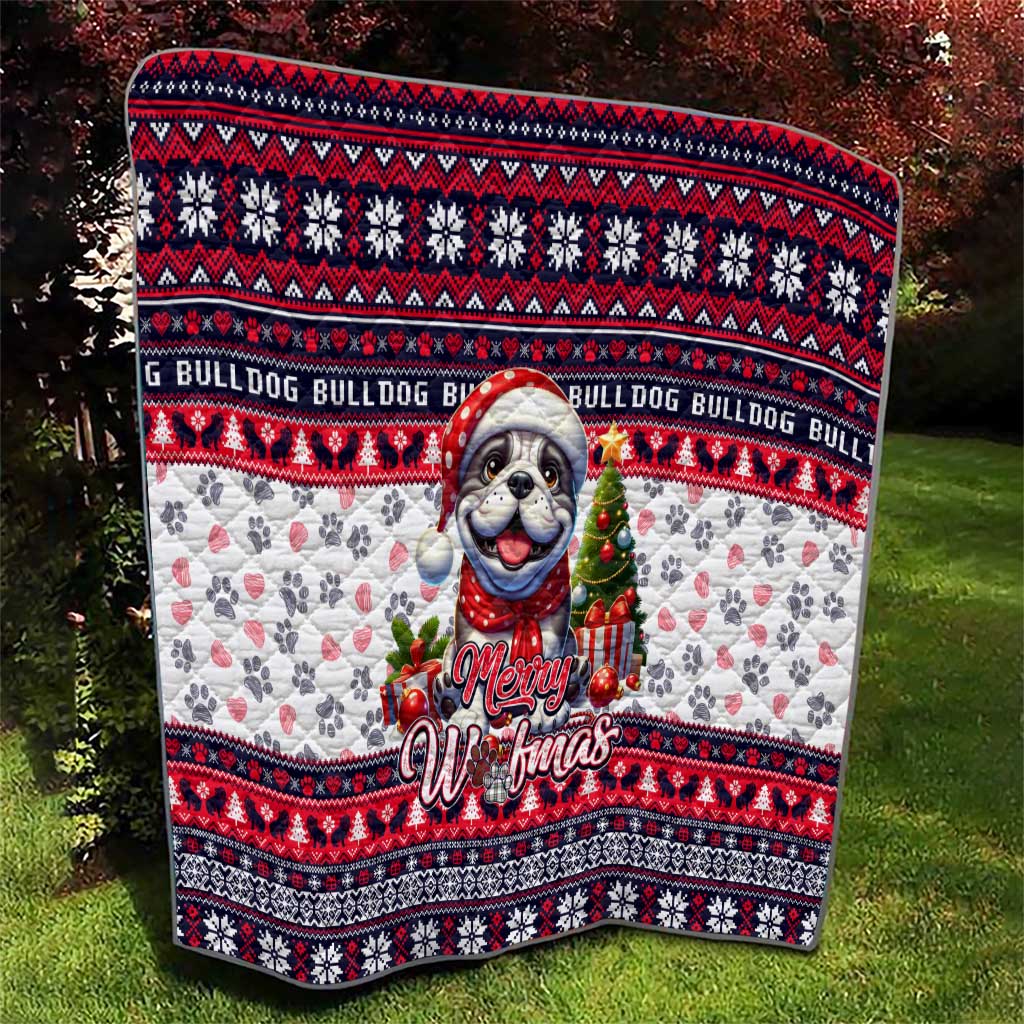 Bulldog Merry Woofmas Quilt Christmas Dog Art Style - Wonder Print Shop