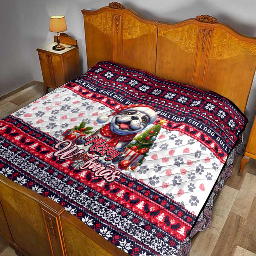 Bulldog Merry Woofmas Quilt Christmas Dog Art Style - Wonder Print Shop