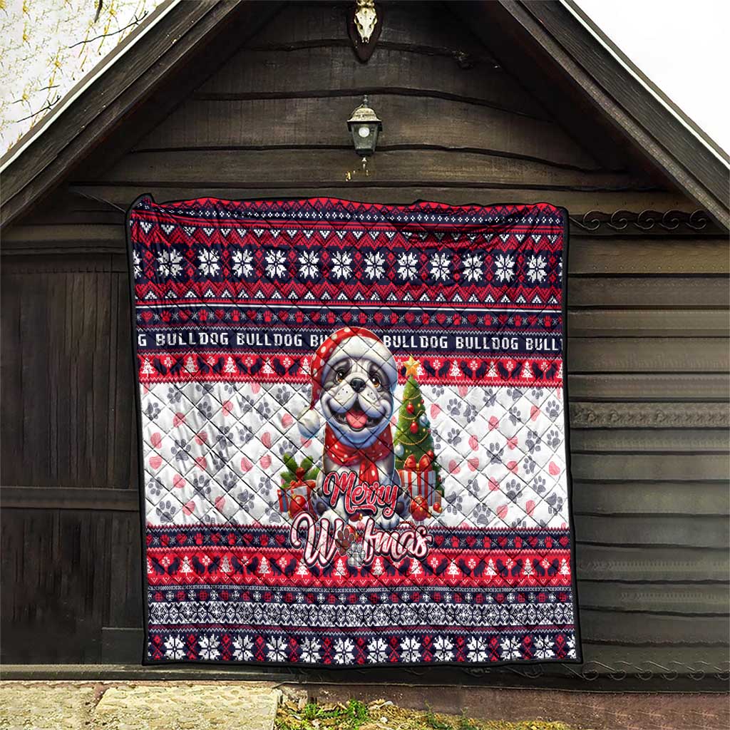 Bulldog Merry Woofmas Quilt Christmas Dog Art Style - Wonder Print Shop