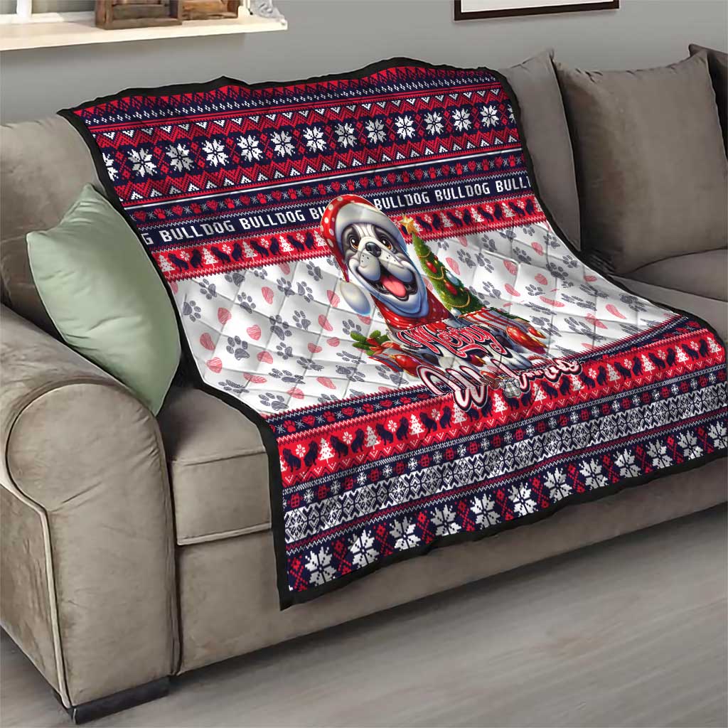 Bulldog Merry Woofmas Quilt Christmas Dog Art Style - Wonder Print Shop