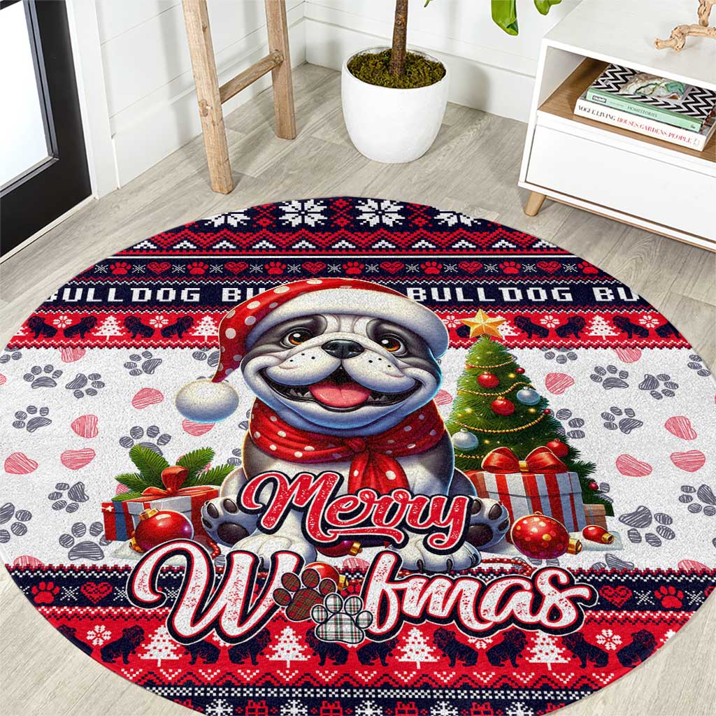 Bulldog Merry Woofmas Round Carpet Christmas Dog Art Style