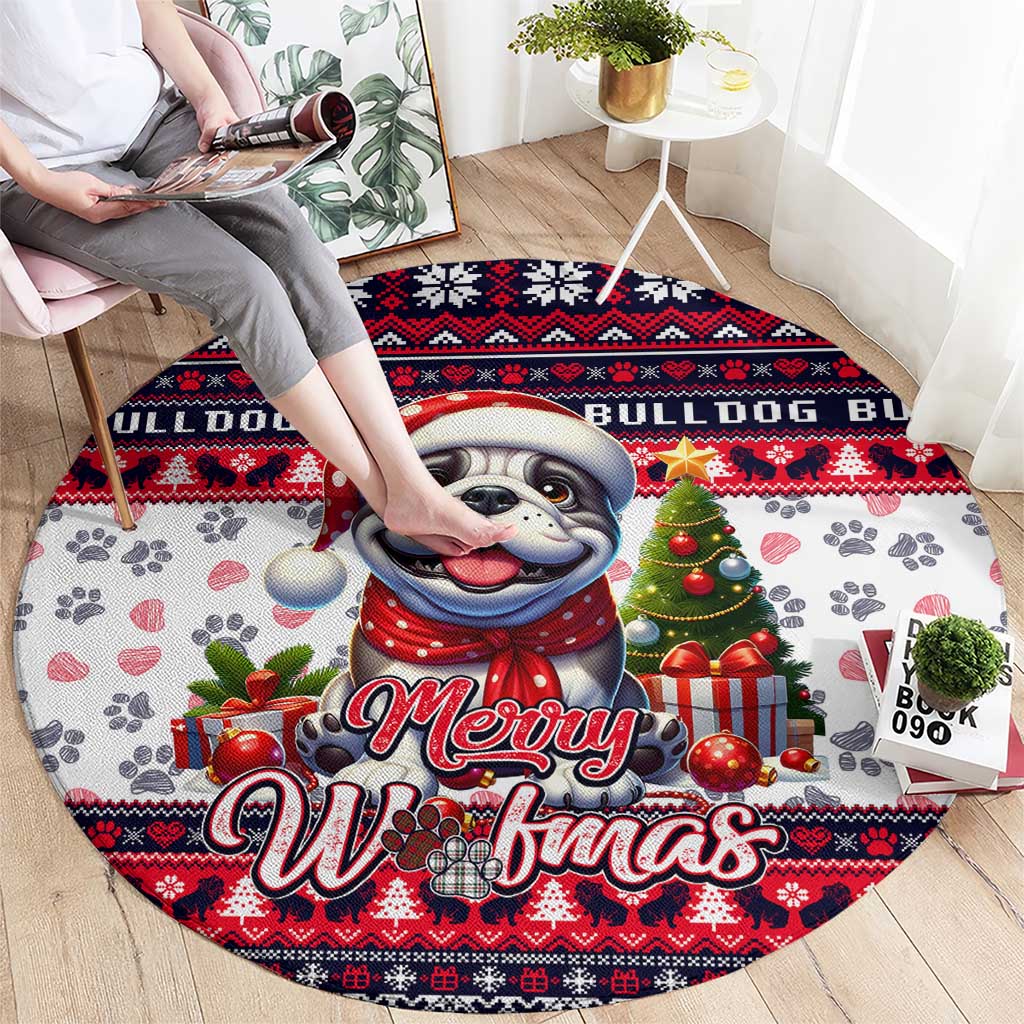 Bulldog Merry Woofmas Round Carpet Christmas Dog Art Style