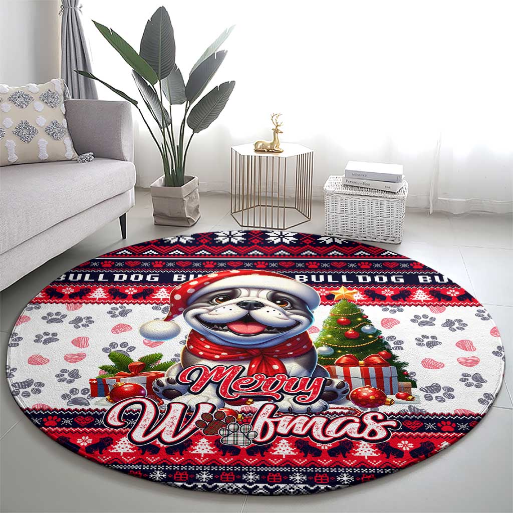 Bulldog Merry Woofmas Round Carpet Christmas Dog Art Style