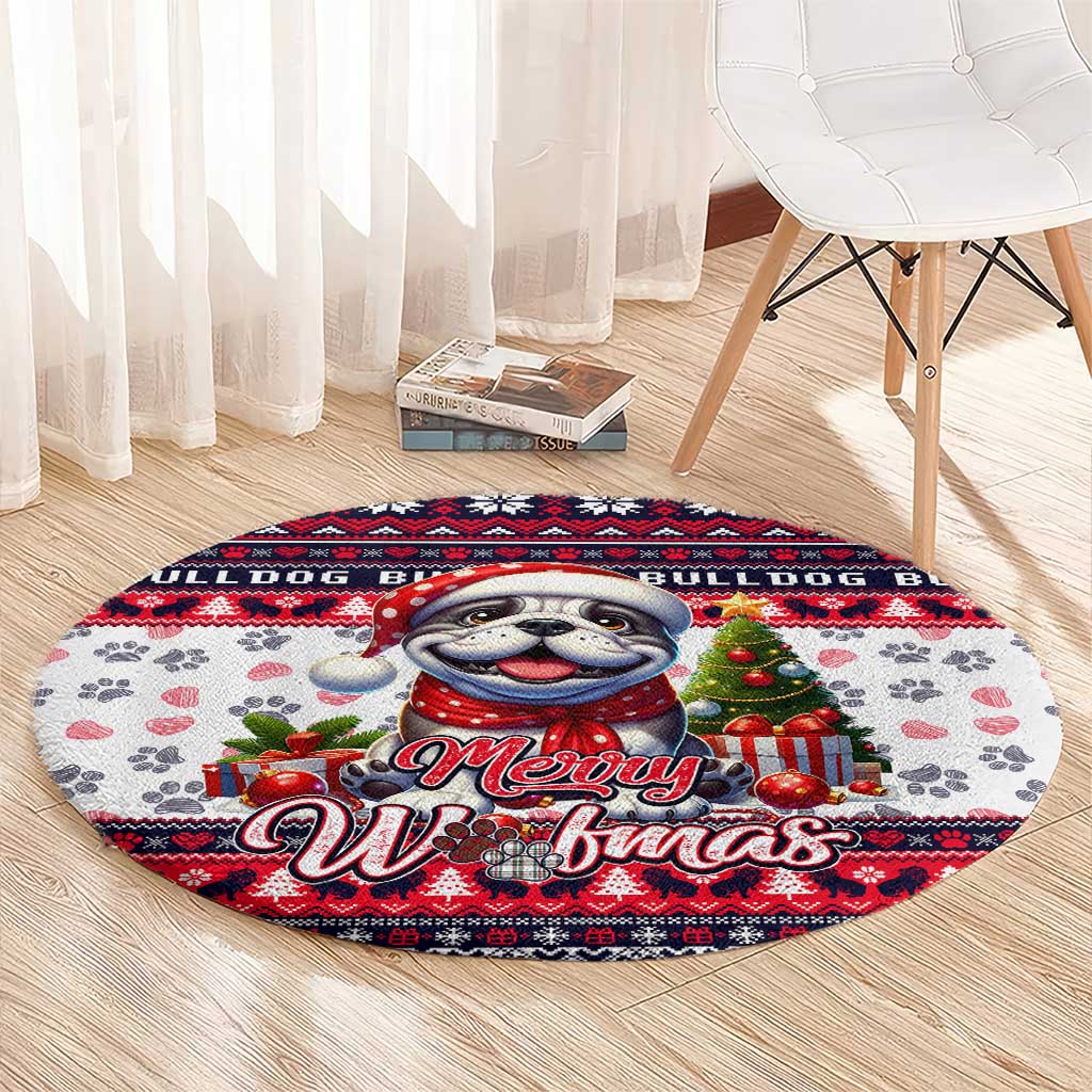 Bulldog Merry Woofmas Round Carpet Christmas Dog Art Style