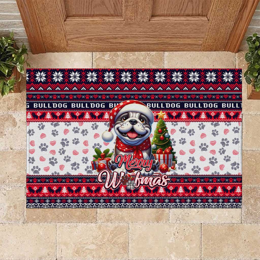 Bulldog Merry Woofmas Rubber Doormat Christmas Dog Art Style - Wonder Print Shop