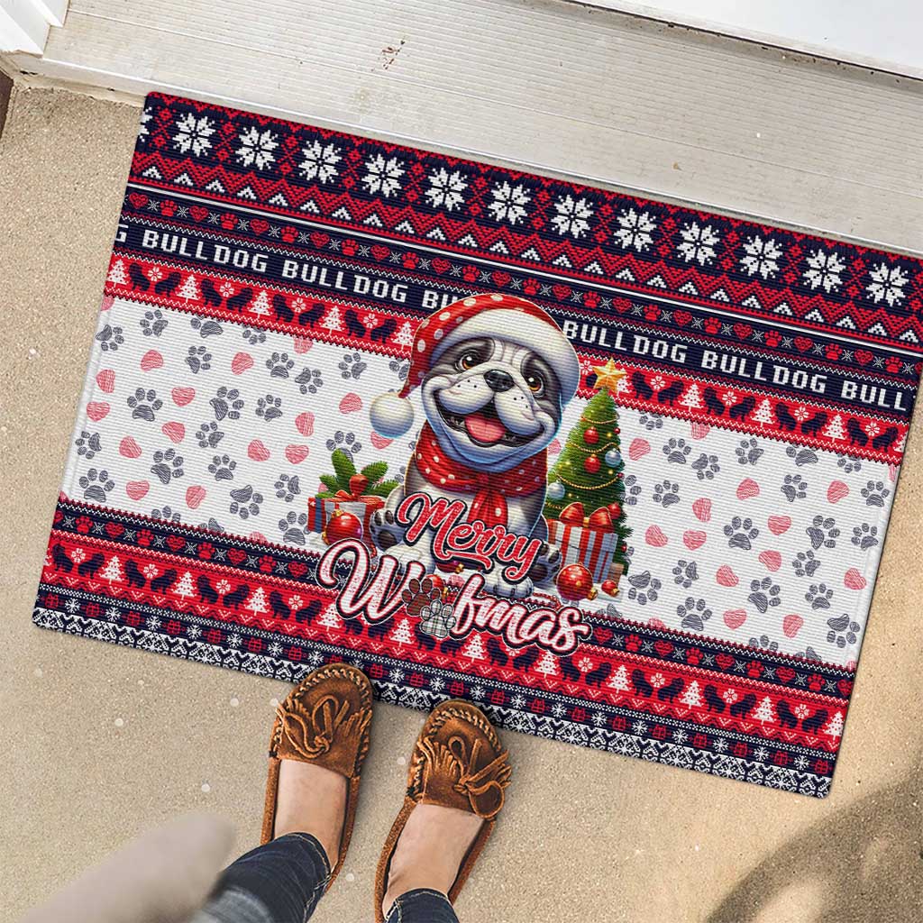 Bulldog Merry Woofmas Rubber Doormat Christmas Dog Art Style - Wonder Print Shop