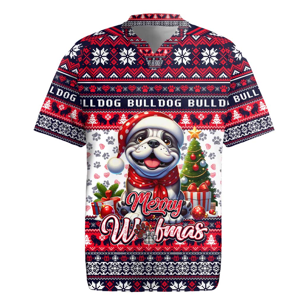 Bulldog Merry Woofmas Rugby Jersey Christmas Dog Art Style - Wonder Print Shop