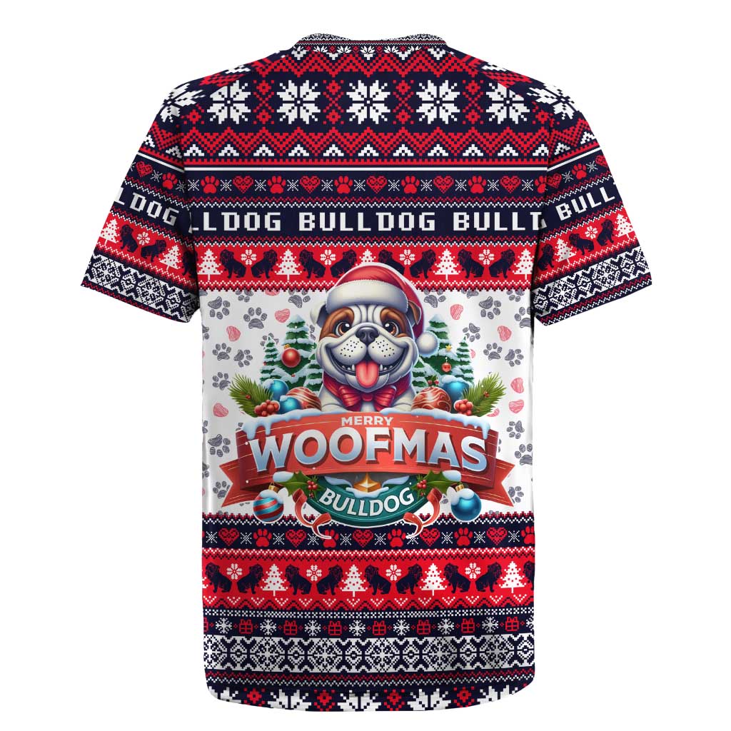 Bulldog Merry Woofmas Rugby Jersey Christmas Dog Art Style - Wonder Print Shop