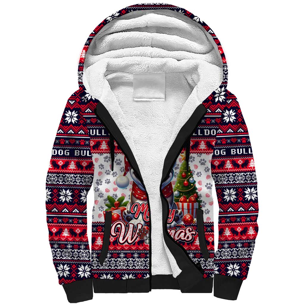 Bulldog Merry Woofmas Sherpa Hoodie Christmas Dog Art Style - Wonder Print Shop