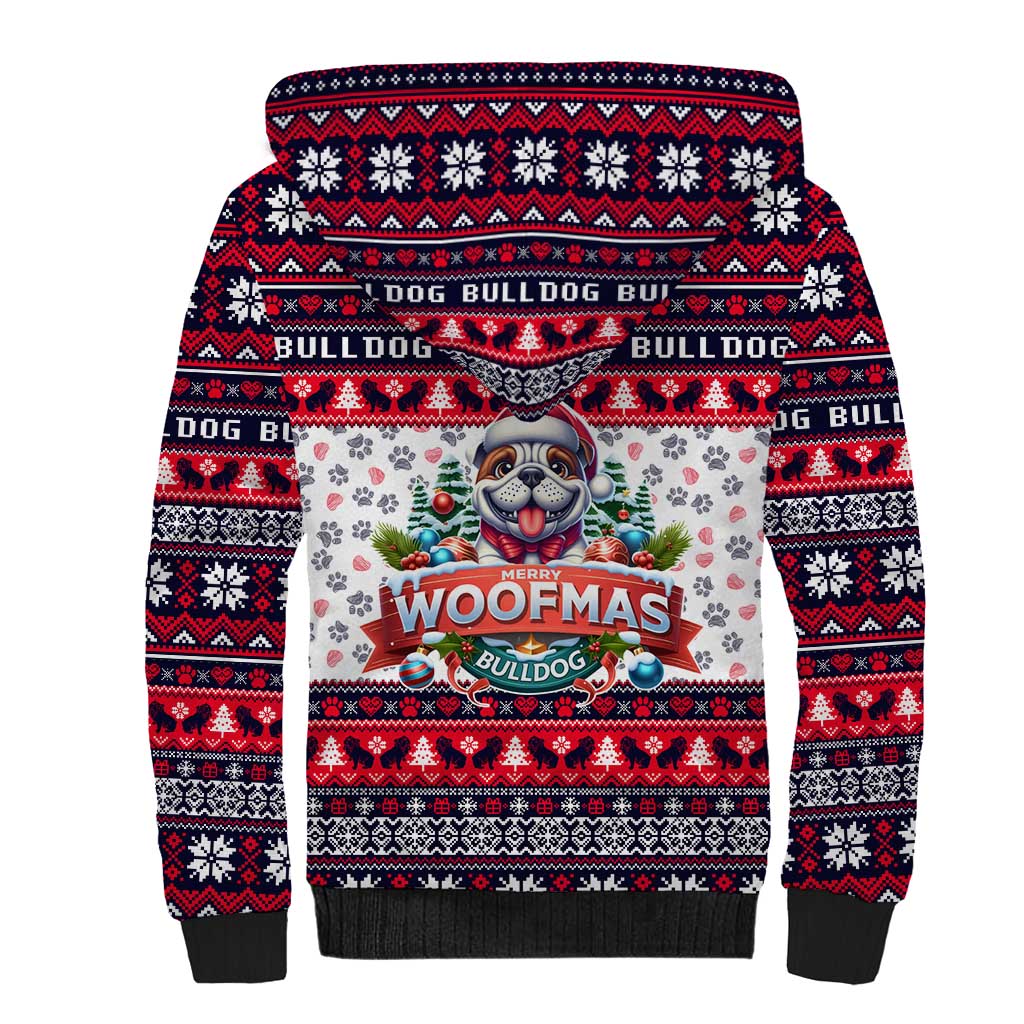 Bulldog Merry Woofmas Sherpa Hoodie Christmas Dog Art Style - Wonder Print Shop