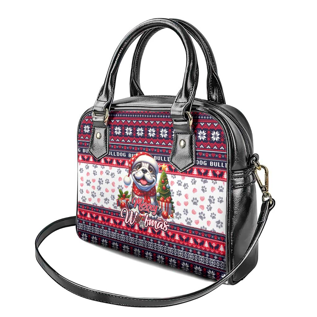 Bulldog Merry Woofmas Shoulder Handbag Christmas Dog Art Style