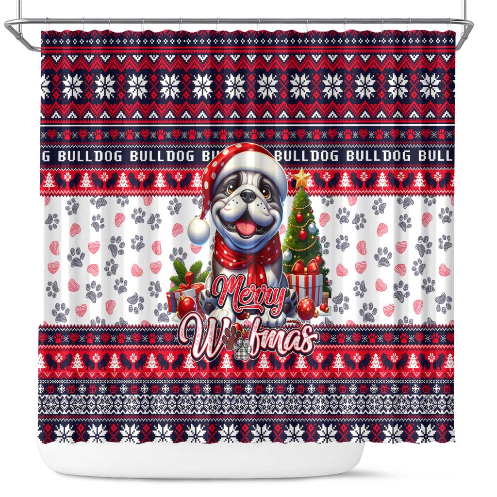 Bulldog Merry Woofmas Shower Curtain Christmas Dog Art Style