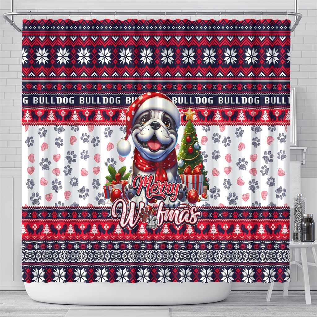 Bulldog Merry Woofmas Shower Curtain Christmas Dog Art Style