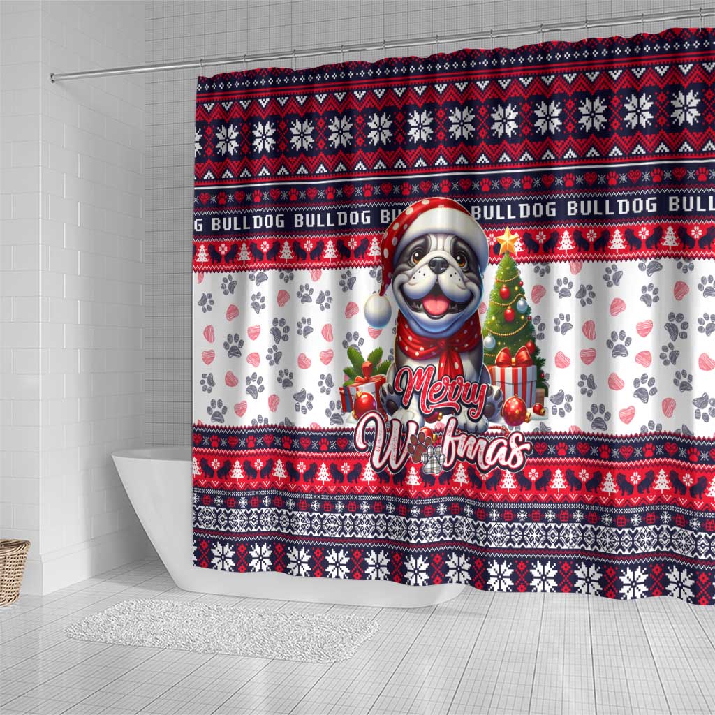 Bulldog Merry Woofmas Shower Curtain Christmas Dog Art Style