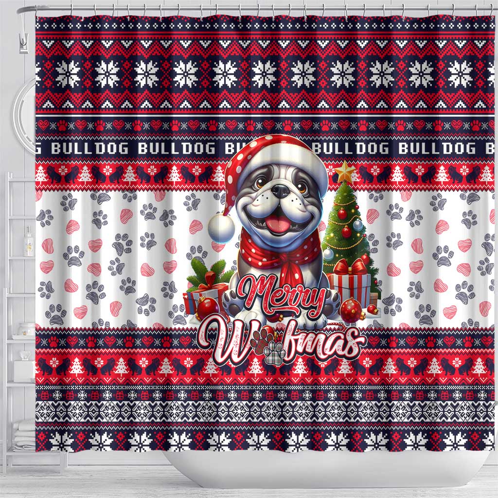 Bulldog Merry Woofmas Shower Curtain Christmas Dog Art Style