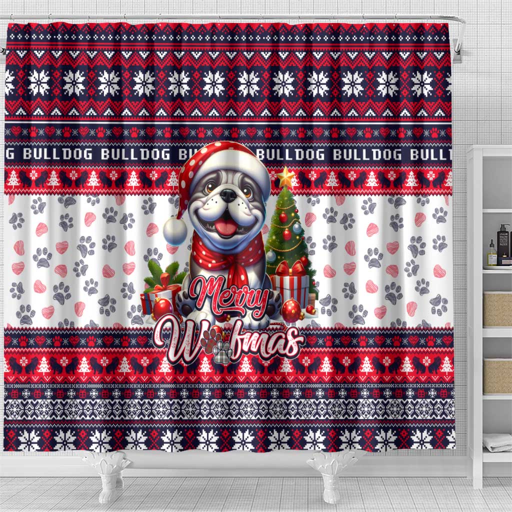 Bulldog Merry Woofmas Shower Curtain Christmas Dog Art Style