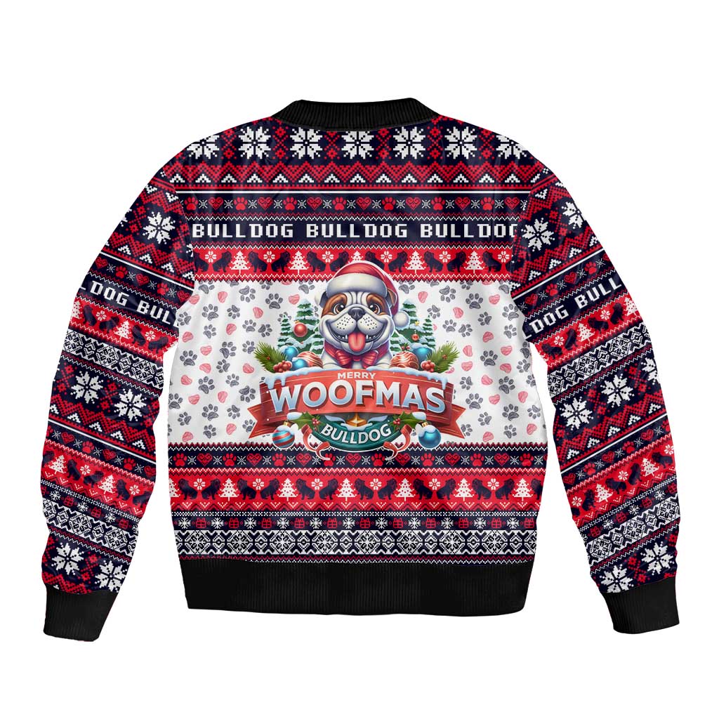 Bulldog Merry Woofmas Sleeve Zip Bomber Jacket Christmas Dog Art Style - Wonder Print Shop
