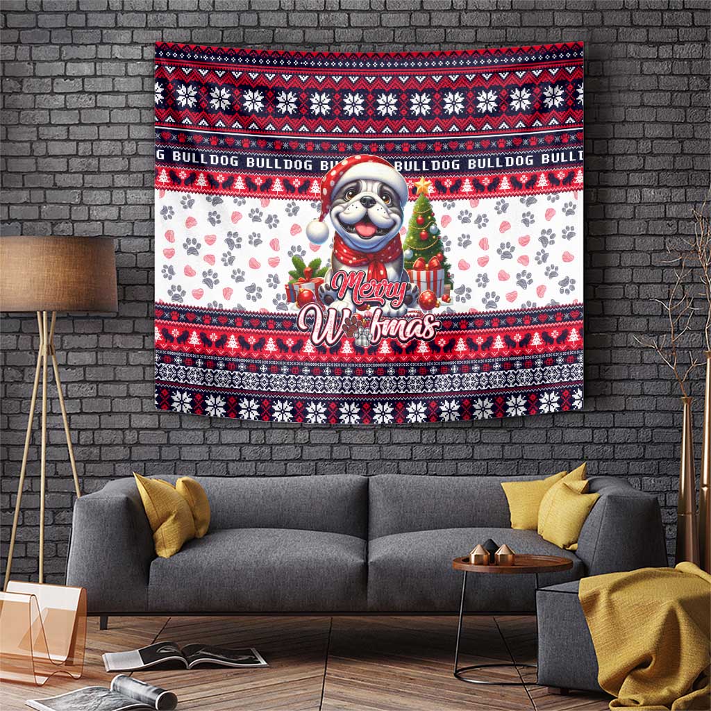 Bulldog Merry Woofmas Tapestry Christmas Dog Art Style - Wonder Print Shop