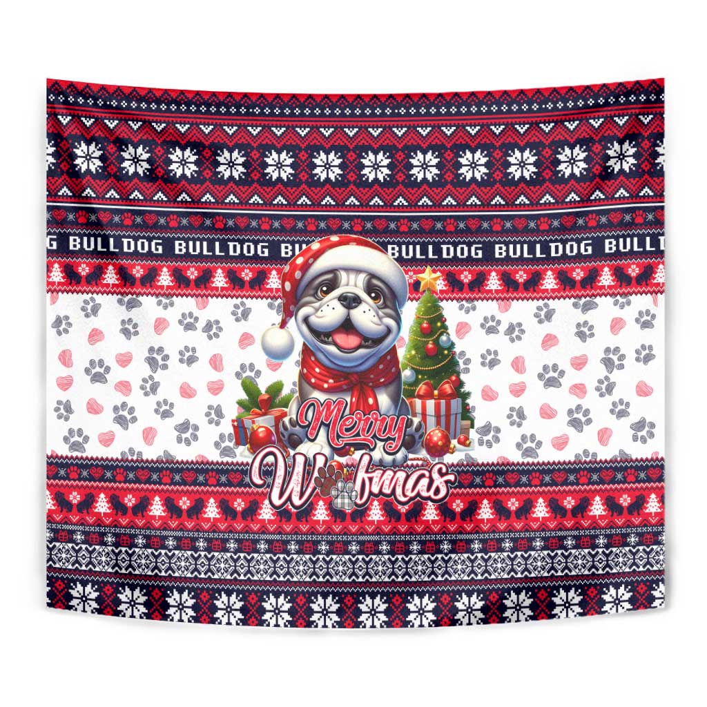 Bulldog Merry Woofmas Tapestry Christmas Dog Art Style - Wonder Print Shop