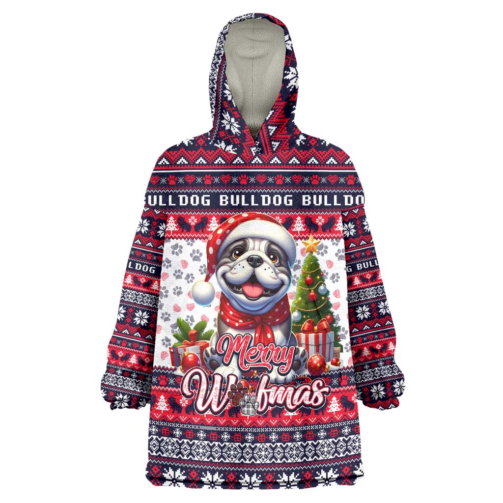 Bulldog Merry Woofmas Wearable Blanket Hoodie Christmas Dog Art Style - Wonder Print Shop