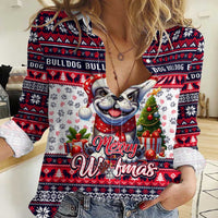Bulldog Merry Woofmas Women Casual Shirt Christmas Dog Art Style - Wonder Print Shop