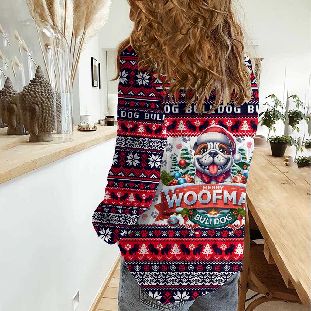 Bulldog Merry Woofmas Women Casual Shirt Christmas Dog Art Style - Wonder Print Shop