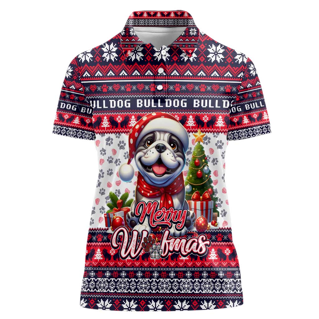 Bulldog Merry Woofmas Women Polo Shirt Christmas Dog Art Style - Wonder Print Shop