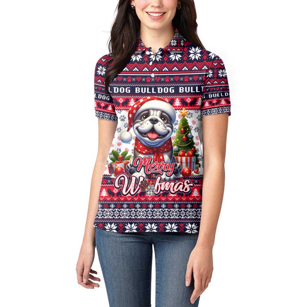 Bulldog Merry Woofmas Women Polo Shirt Christmas Dog Art Style - Wonder Print Shop