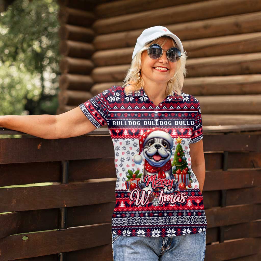 Bulldog Merry Woofmas Women Polo Shirt Christmas Dog Art Style - Wonder Print Shop