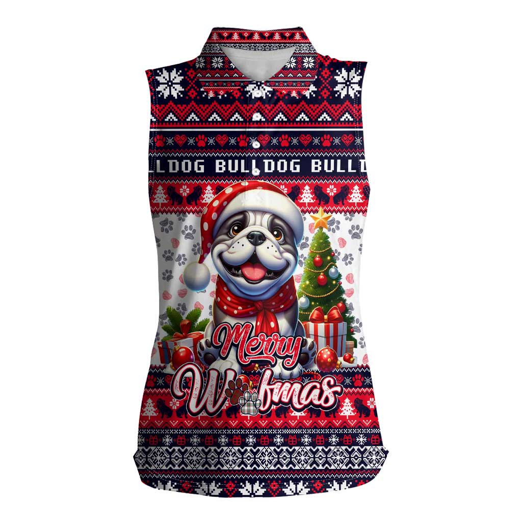 Bulldog Merry Woofmas Women Sleeveless Polo Shirt Christmas Dog Art Style - Wonder Print Shop