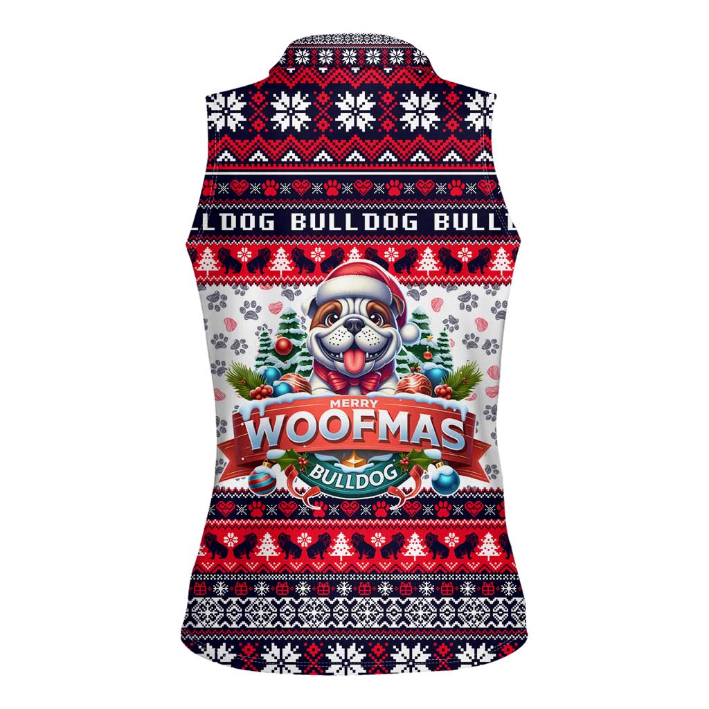 Bulldog Merry Woofmas Women Sleeveless Polo Shirt Christmas Dog Art Style - Wonder Print Shop