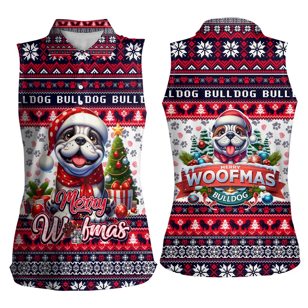 Bulldog Merry Woofmas Women Sleeveless Polo Shirt Christmas Dog Art Style - Wonder Print Shop