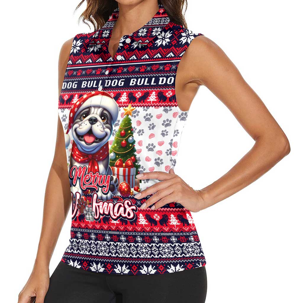 Bulldog Merry Woofmas Women Sleeveless Polo Shirt Christmas Dog Art Style - Wonder Print Shop