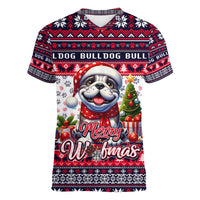 Bulldog Merry Woofmas Women V-Neck T-Shirt Christmas Dog Art Style - Wonder Print Shop