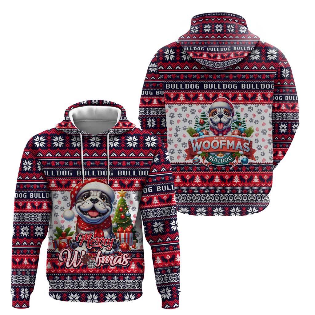 Bulldog Merry Woofmas Zip Hoodie Christmas Dog Art Style - Wonder Print Shop