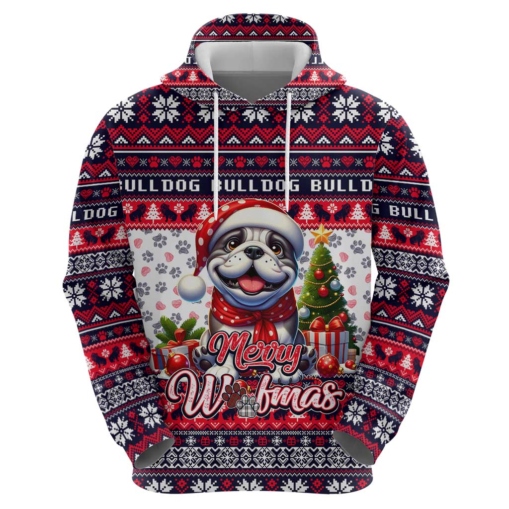 Bulldog Merry Woofmas Zip Hoodie Christmas Dog Art Style - Wonder Print Shop