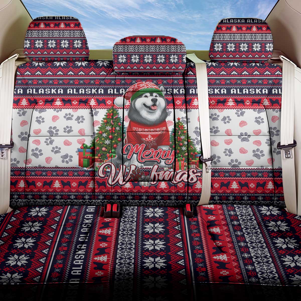 Alaska Merry Woofmas Back Car Seat Cover Christmas Dog Art Style - Wonder Print Shop