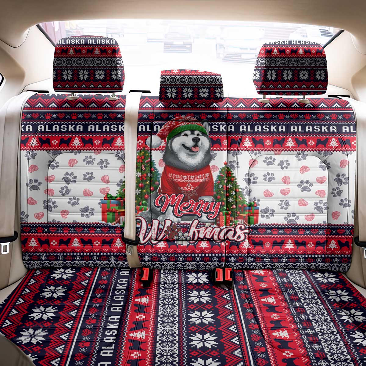 Alaska Merry Woofmas Back Car Seat Cover Christmas Dog Art Style - Wonder Print Shop
