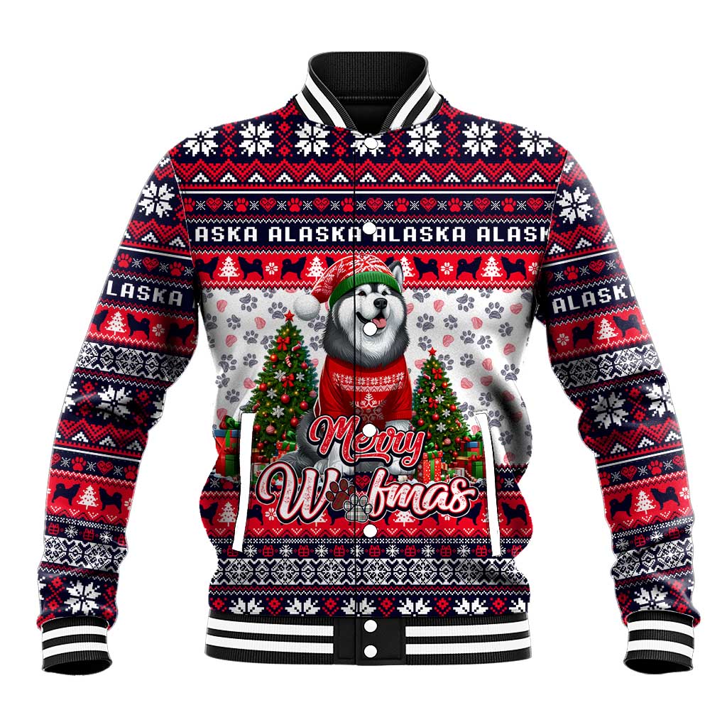 Alaska Merry Woofmas Baseball Jacket Christmas Dog Art Style - Wonder Print Shop