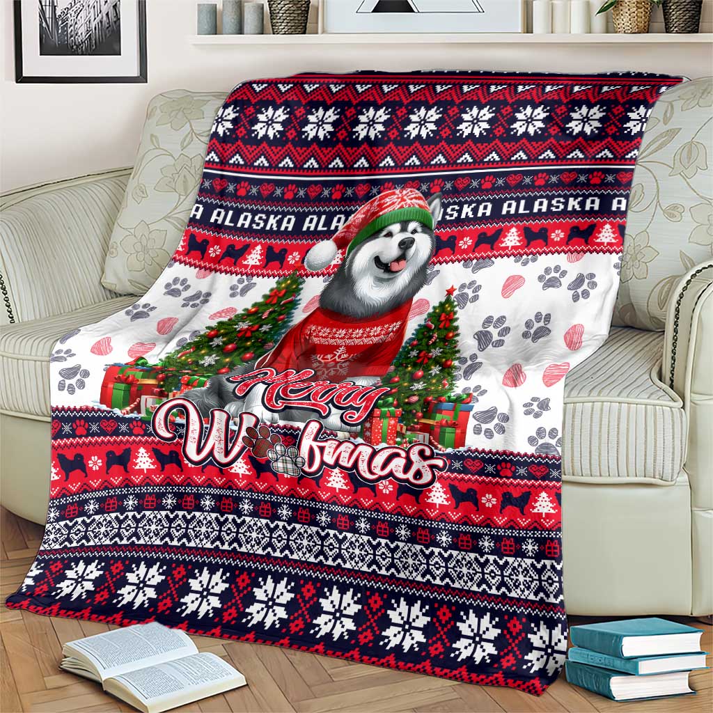 Alaska Merry Woofmas Blanket Christmas Dog Art Style